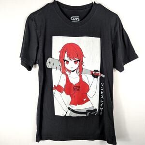 Gamer Supps Anime Graphic Tee Medium Black Red Girl Art Cotton Streetwear Casual